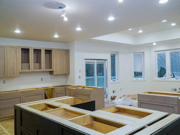 Kitchen with cabinet work in process for Carpentry Services